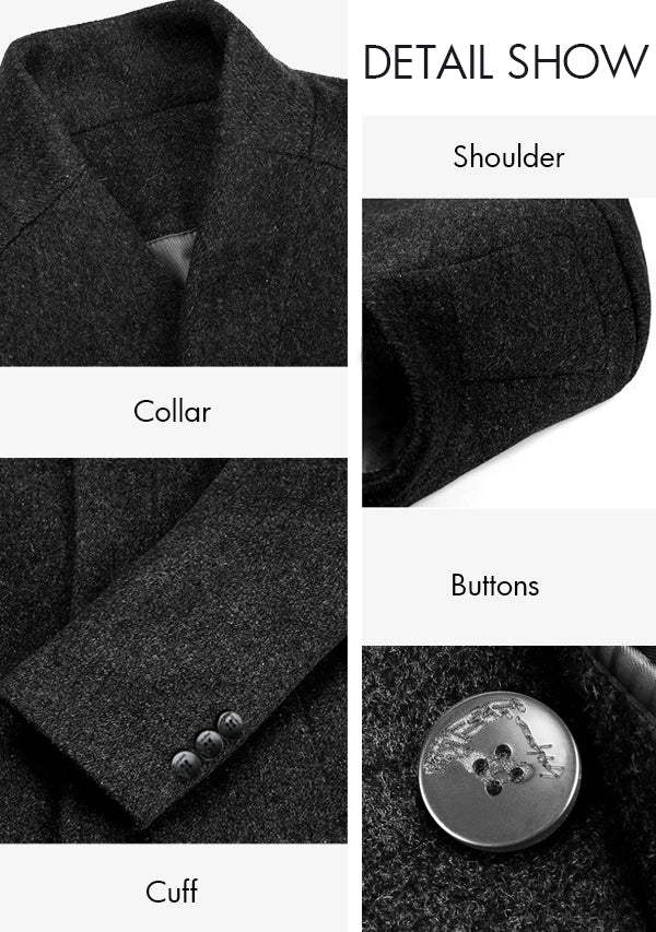 Men's Black Stand Collar Wool Overcoat