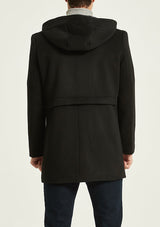 Men's Black Zipper Hooded Wool Peacoat Jacket