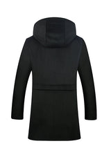 Men's Black Zipper Hooded Wool Peacoat Jacket