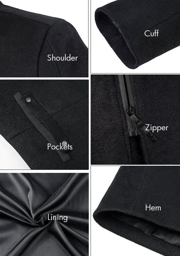 Men's Black Zipper Hooded Wool Peacoat Jacket