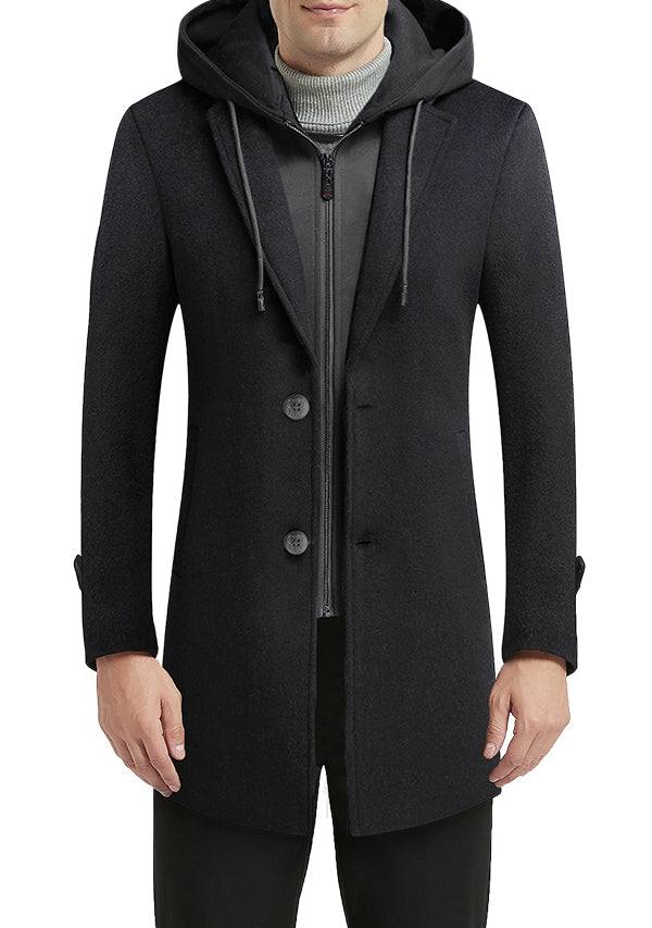 Men’s Grey Slim Fit hooded Wool Overcoat