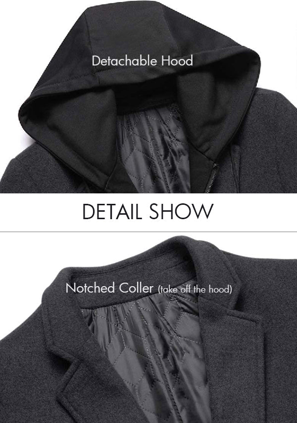 Men’s Grey Slim Fit hooded Wool Overcoat