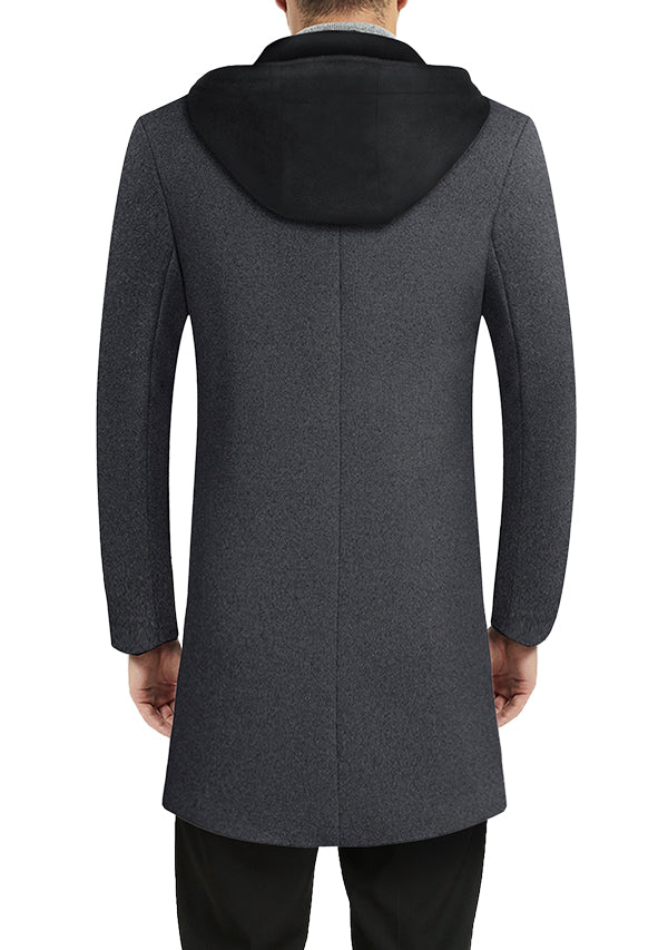 Men’s Grey Slim Fit hooded Wool Overcoat