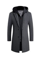 Men’s Grey Slim Fit hooded Wool Overcoat