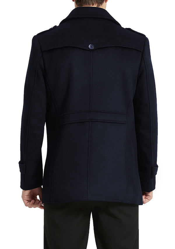 Men's Navy Slim Fit Wool Peacoat Jacket with Removable Scarf