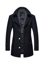 Men's Navy Slim Fit Wool Peacoat Jacket with Removable Scarf